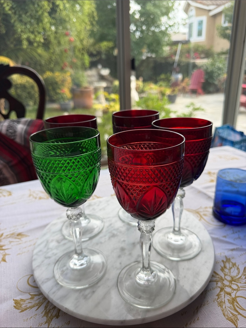 Set of 5 Antique Ruby red and emerald Green by CRISTAL D'ARQUES